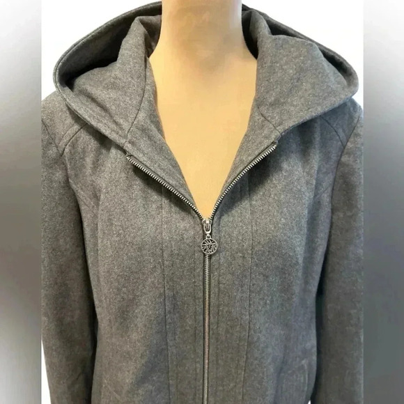 Anne Klein Women’s Gray Wool Blend Hooded Jacket Full Zip & Satin Lined Size XL - Picture 2 of 11